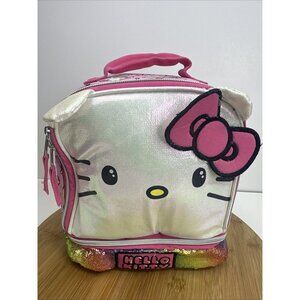 Sanrio Hello Kitty Kids Lunch Box 3-D Ears and Rainbow‎ Sequins Insulated Bag